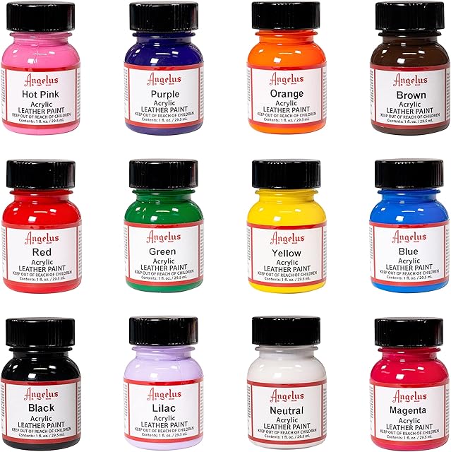 Angelus Brand Acrylic Paint Starter Kit 12 1oz Leather Vinyl Sneaker