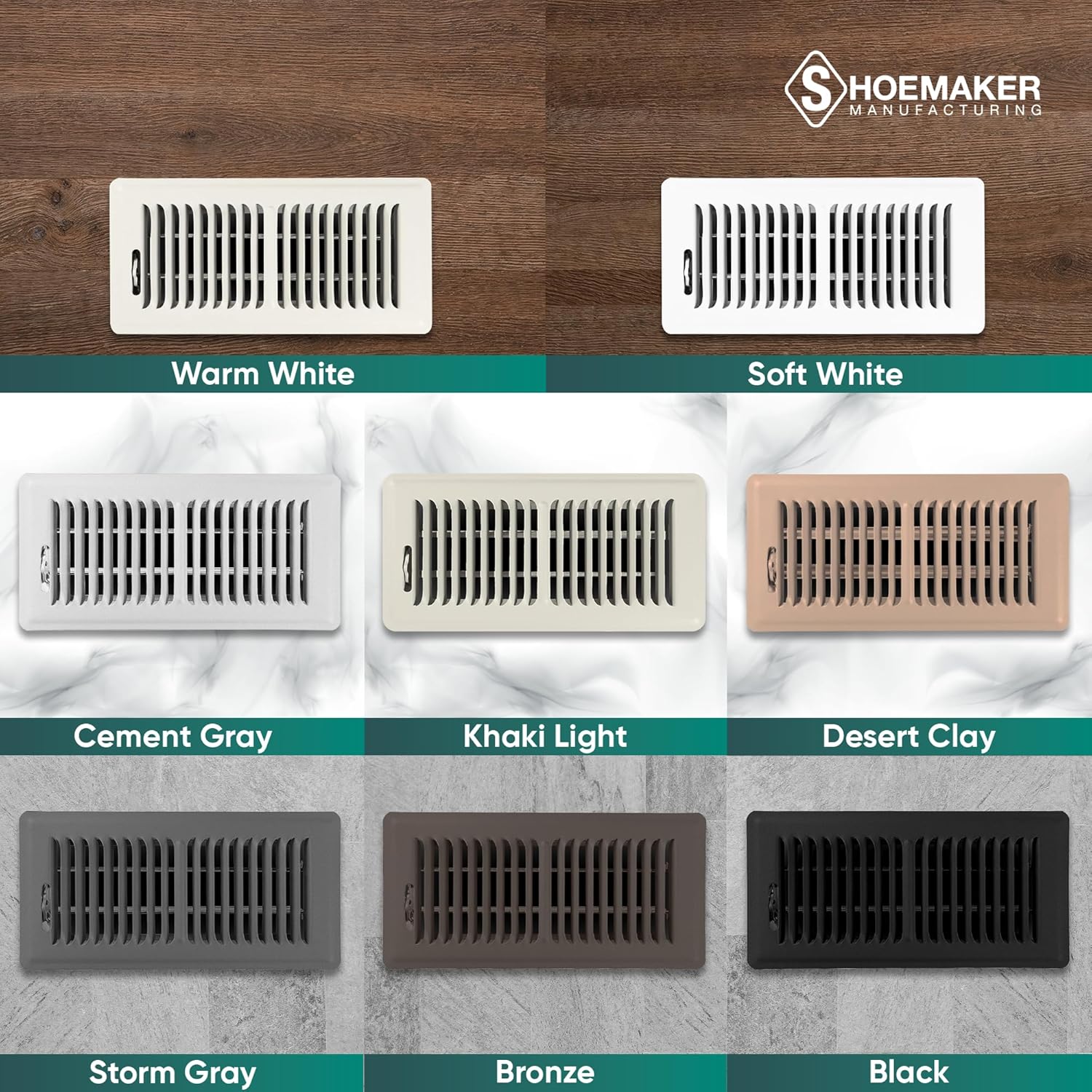 Shoemaker 4x10 Floor Register – Cement Gray Heavy Duty Metal Floor Vent Cover for Home Floors - Premium Forced Air Vent Covers