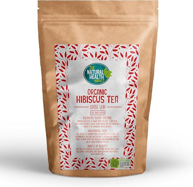 Organic Hibiscus Tea 200g By The Natural Health Market  Soil Association Certified Organic  Loose Leaf Dried Hibiscus Flower Herbal Tea  Made From 100% Cut Premium Quality Hibiscus Flowers