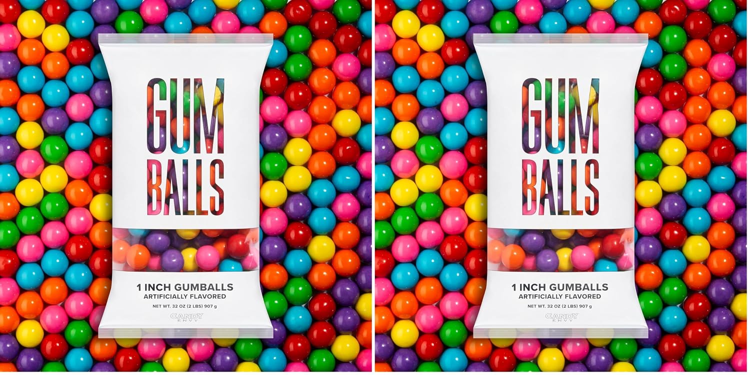 Candy Envy - Assorted Gumballs - 1 Inch - Approximately 113 Per 2lb Bag - Bulk Assorted Candy - North American Made & Kosher Certified (Pack of 2)