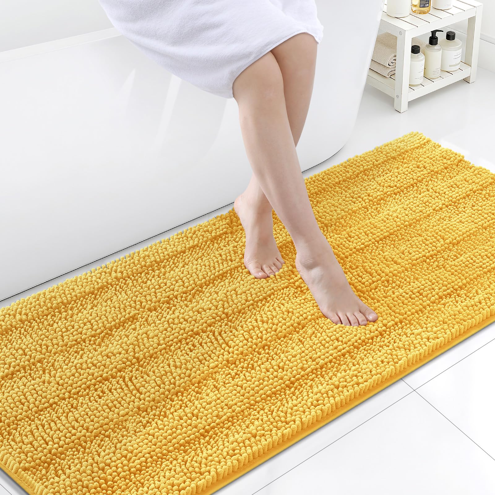 Grandaily Chenille Bathroom Rugs 70x24, Soft Bath Mats, Light Yellow