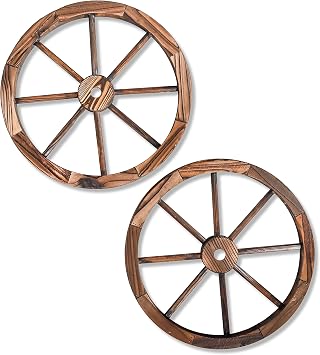 Trademark Innovations Decorative Vintage Wood Garden Wagon Wheel with Steel Rim - 17.7" Diameter Set of 2