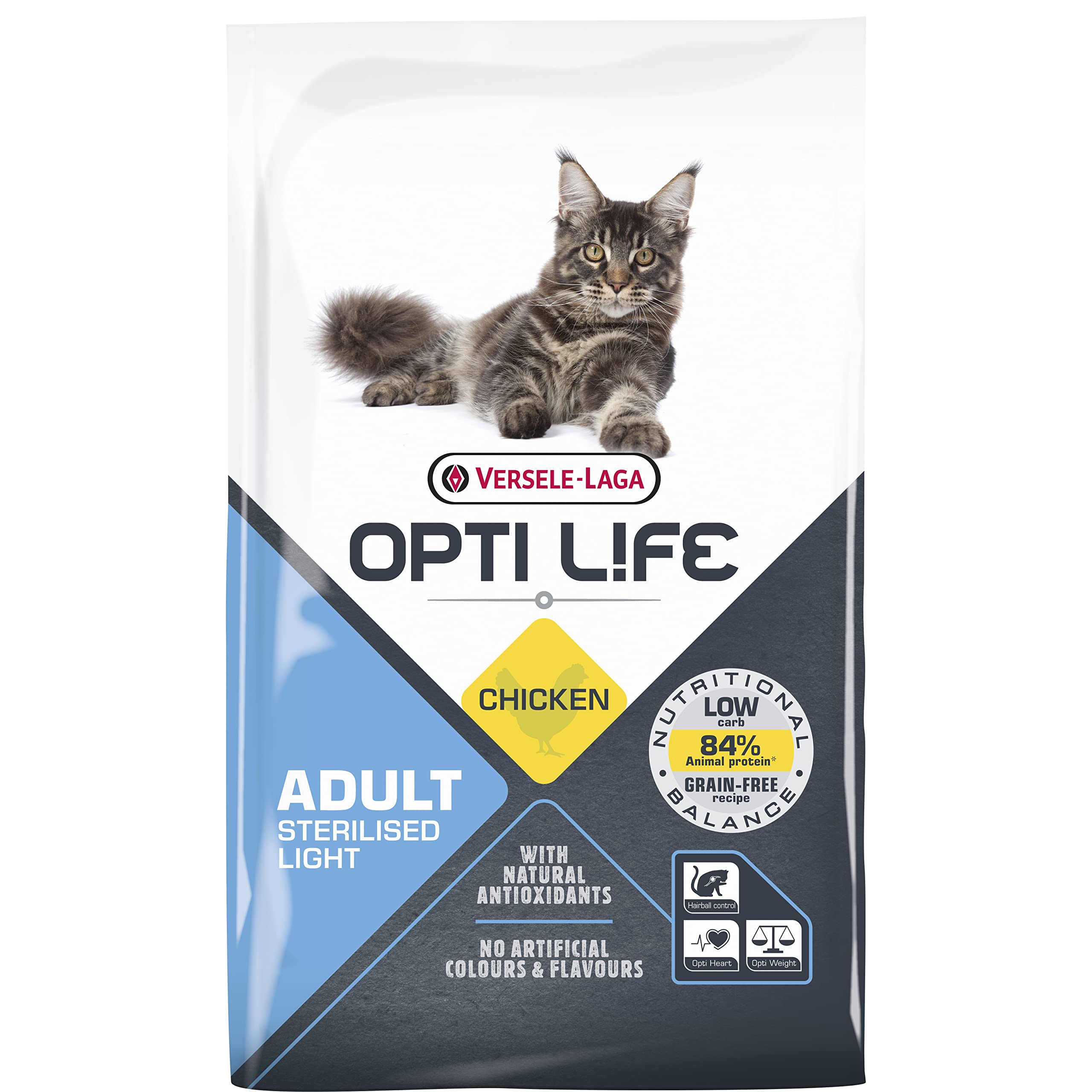 VERSELE LAGA - OPTI Life Alimento para Gatos Adultos esterilizado/Ligero - Sin Cereales - con Pollo - 7,5 kg