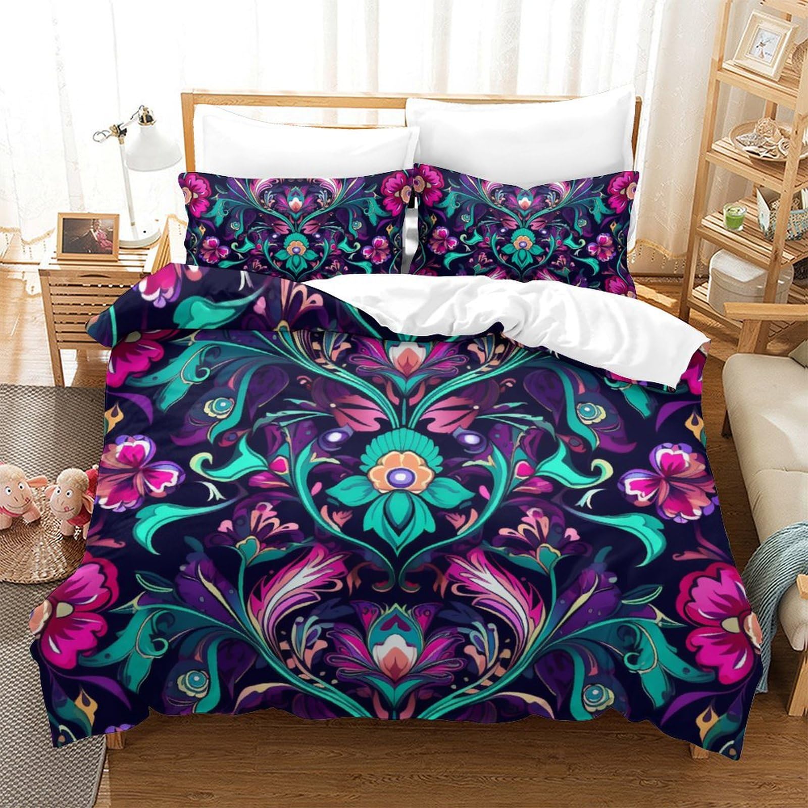 Housse de couette antibactérienne fleurs 3D pour un sommeil sain et protecteur