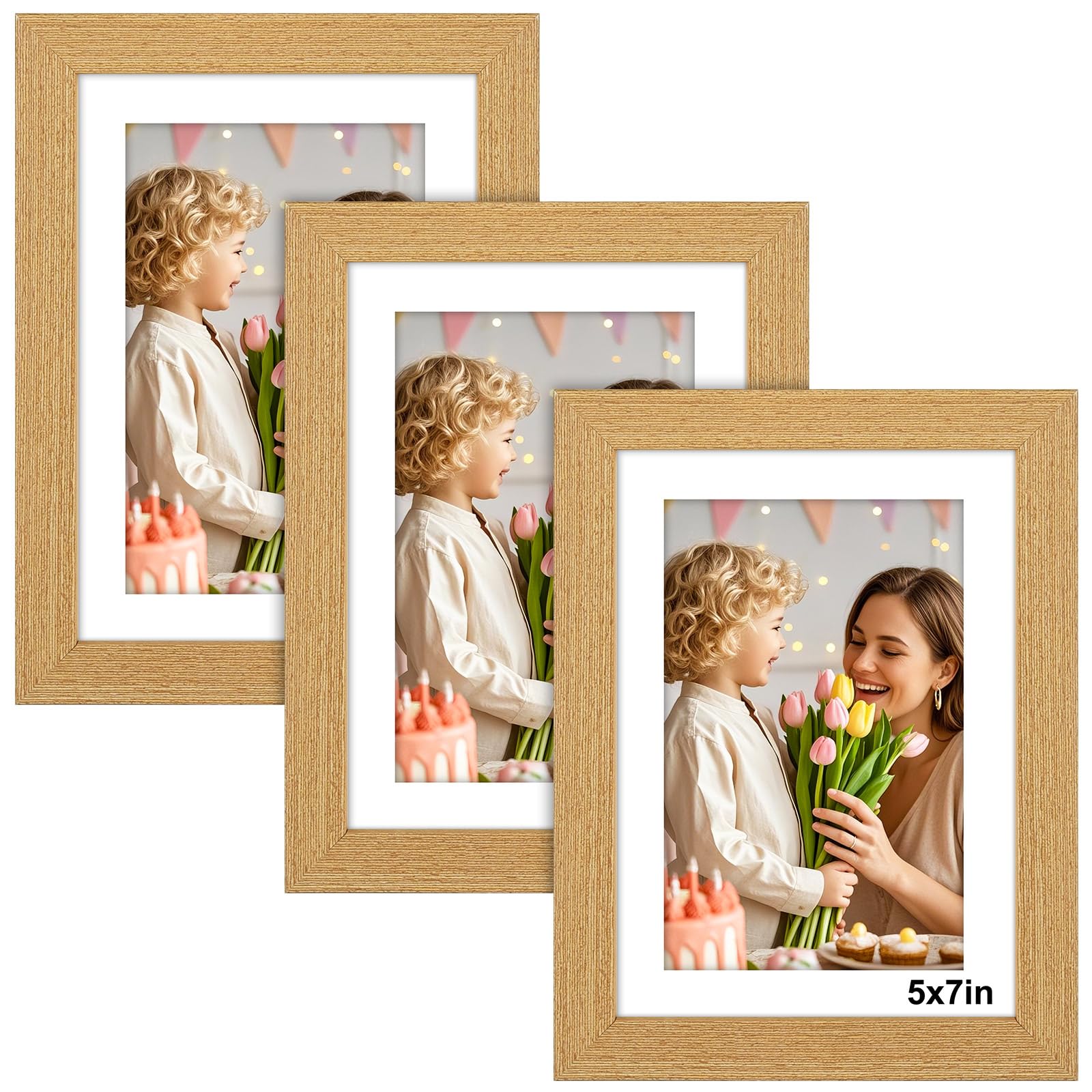 7x5 Photo Frame Wood Finished - 3 Pack 5x7 Picture Frames with Mount, Photo Frames 7x5 Picture Frame for Wall Mount & Desktop