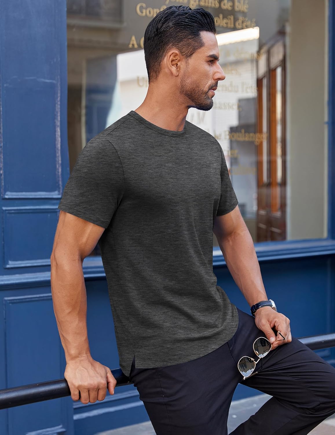COOFANDY Men's Cotton T-Shirt Short Sleeve Crew Neck Tee Shirts Casual Solid Basic Tops - Image 3
