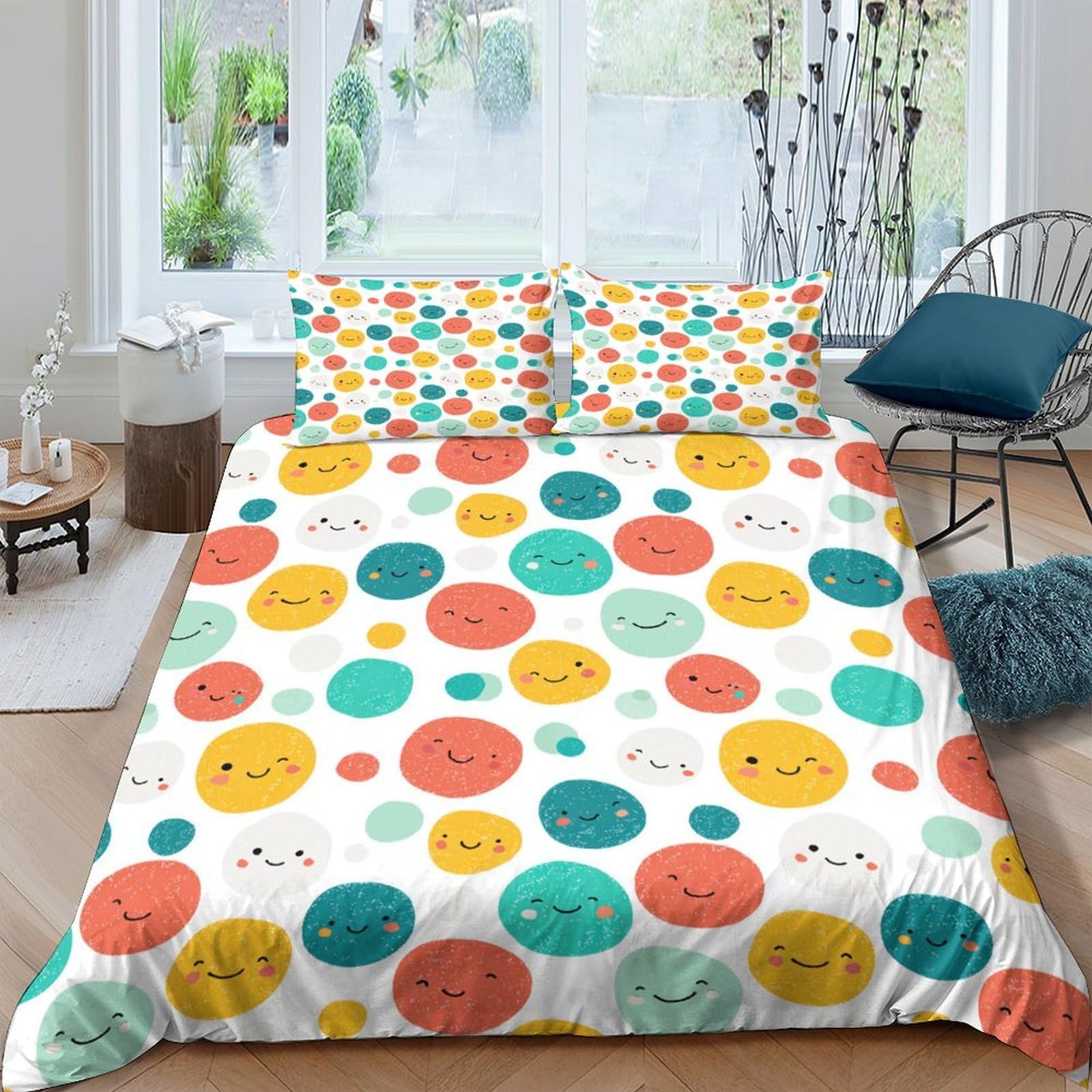 Ctjqhvkz Style-10 3D Printed Colorful Smiley Face Fitted Sheet Microfiber Soft Anti-Slip Cartoon Emoji Mattress Cover For Bedroom Guest Room Decor Single（135X200cm）