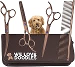 Ciseaux pour chiens - Meilleurs outils pour Goldendoodles & Pouilles - Droit, Courbé & Des cisailles minces - Acier inoxydable de qualité professionnelle, 4 Pc Set [We Love Doodles]