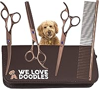 Professional Dog Grooming Scissors Kit for Goldendoodles, Poodles & Doodles - Straight, Curved, Thinning Shears + Comb, 4-Pc Stainless Steel Set | We Love Doodles