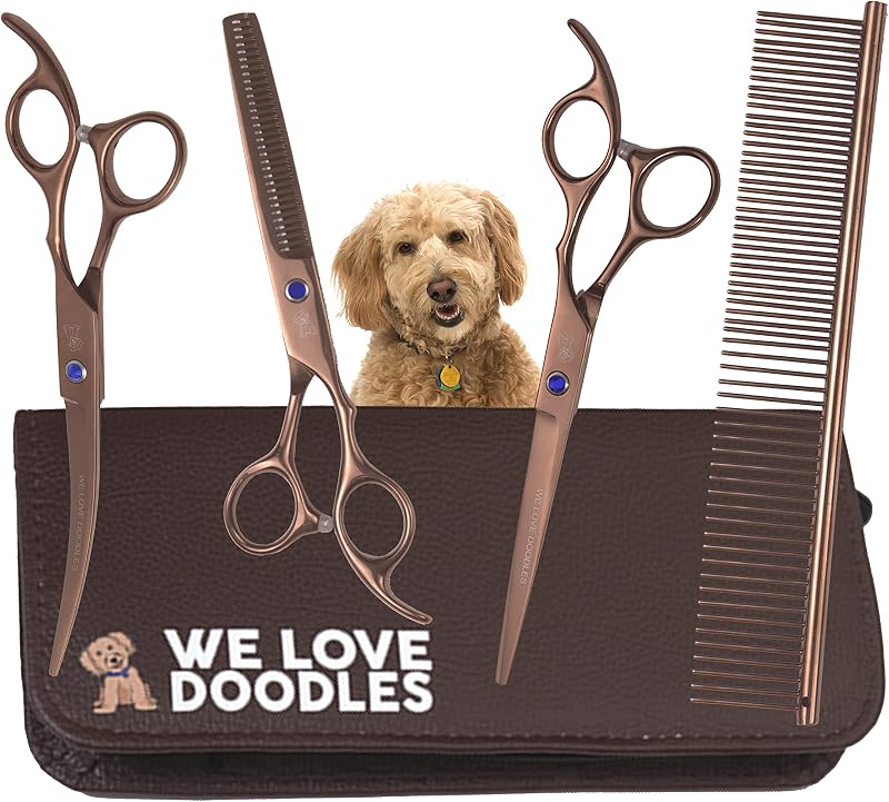 Kit de tijeras de peluquería canina, 4 piezas, juego de tijeras curvas, rectas y adelgazantes