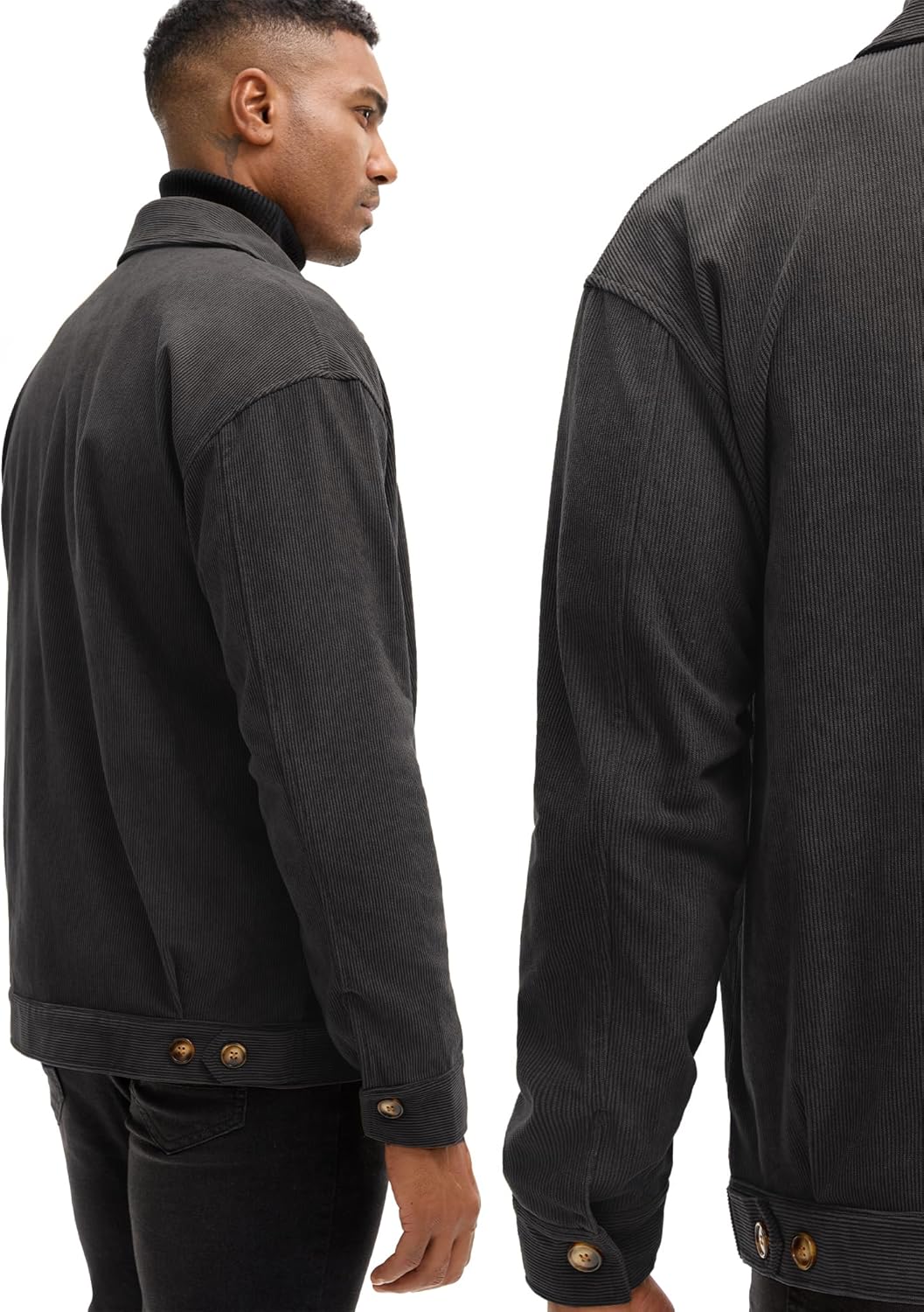 Comdecevis Mens Corduroy Jacket Lightweight Zip Up Goft Jackets for Men XL Dark Gray - Image 3