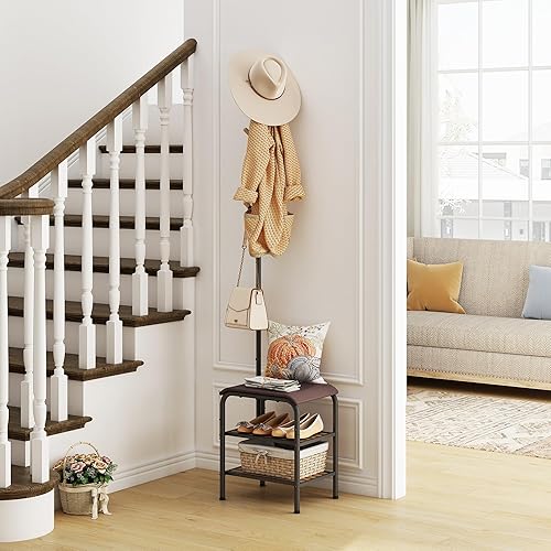 Miniatura 4 de Perchero para zapatos, 3 en 1, con almacenamiento de zapatos con bancos, estante pequeño de metal para zapatos, para entrada, sala de estar,