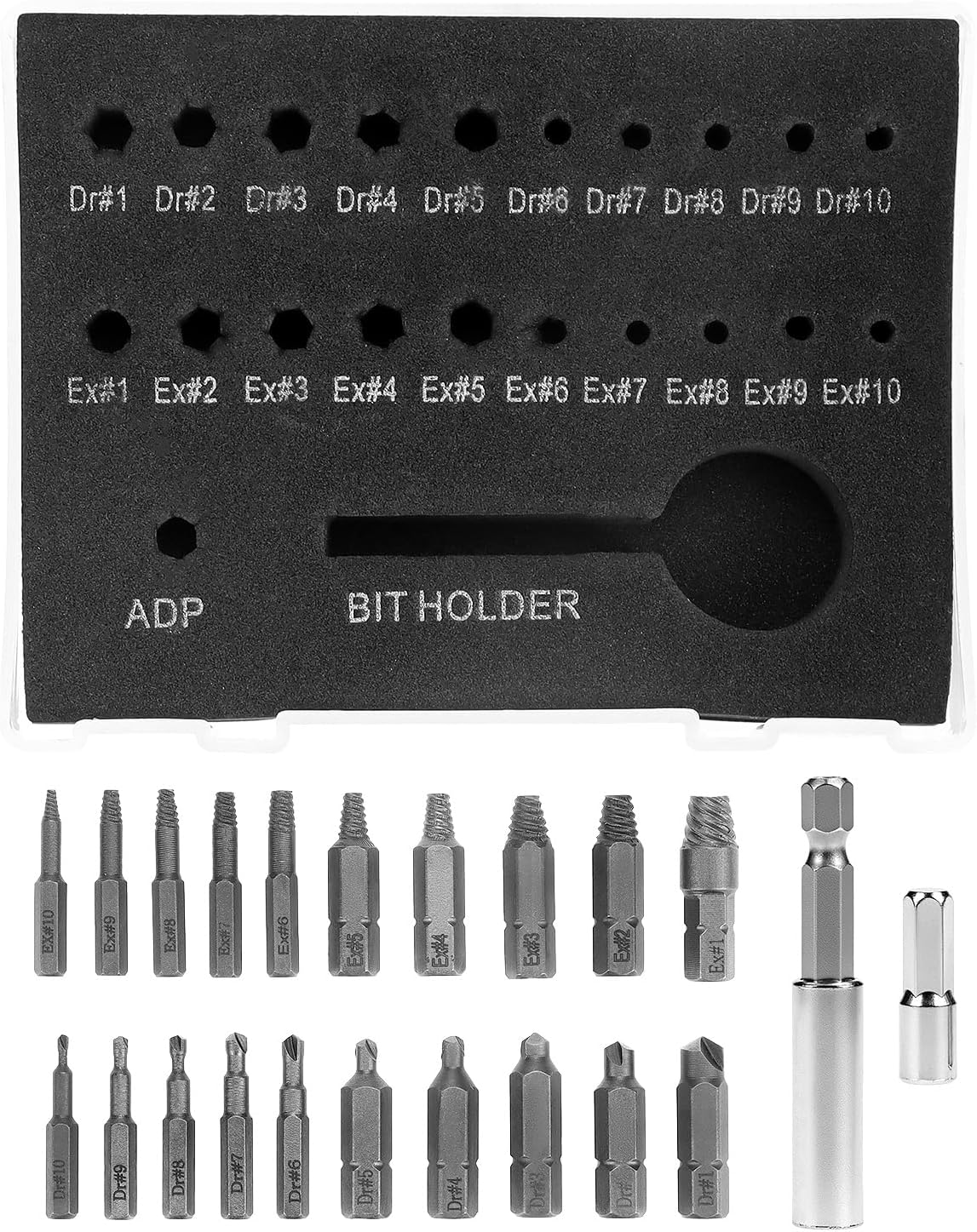 QWORK Screw Extractor Set for Stripped, Broken, Damaged Screws, 22 PCS Stripped Kit, Damaged Screw Remover Set, with Magnetic Extension Bit Holder and Socket Adapter