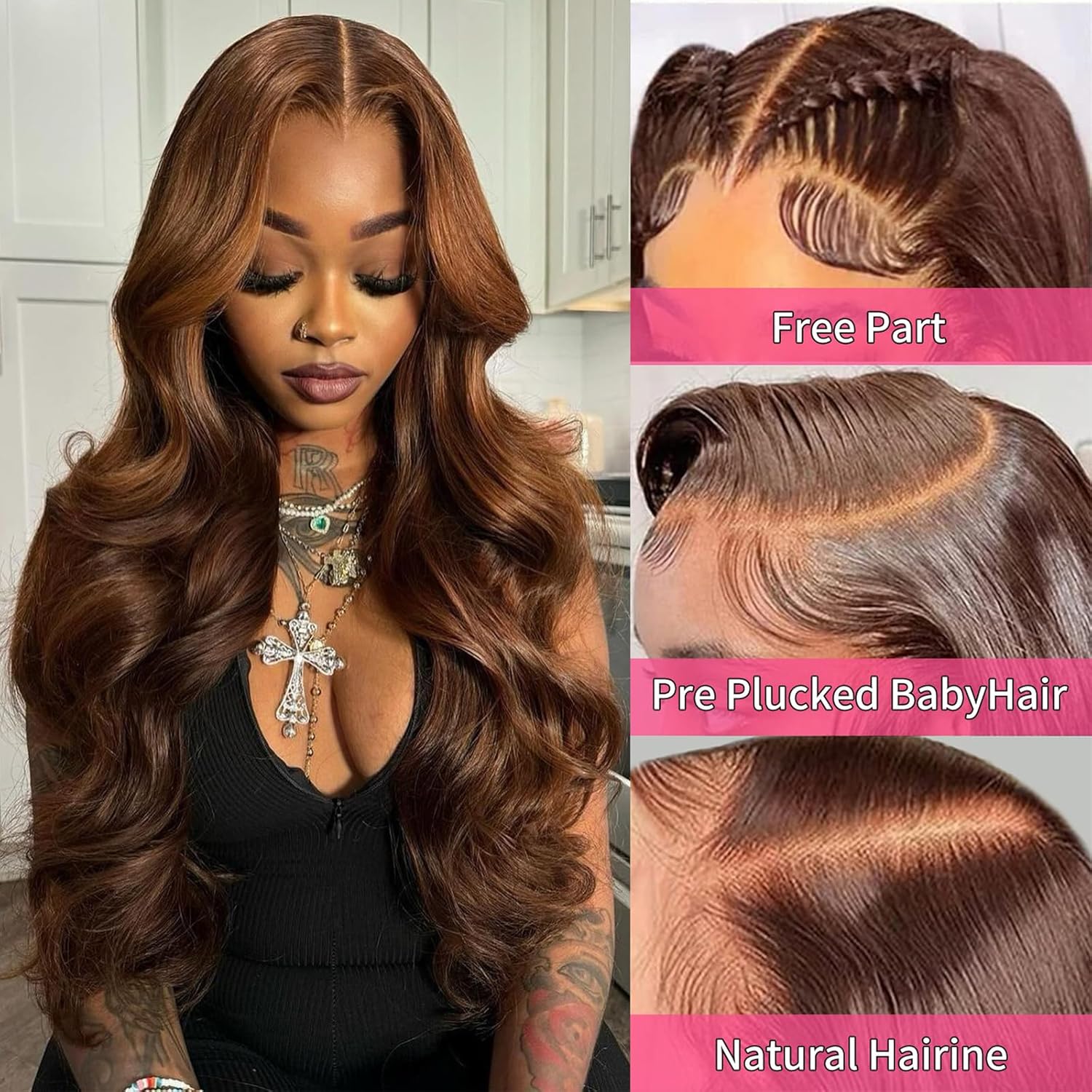 32 Inch Chocolate Brown Lace Front Wig 13x6 Lace Front Wigs Human Hair Body Wave Brown Wig Human Hair HD Lace Front Wigs 200 Density Pre Plucked Colored Lace Frontal Wigs for Women