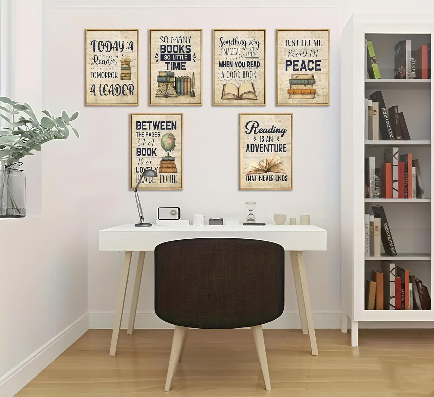 6Pcs Vintage Reading Comprehension Canvas Wall Art Retro Book Motivational Posters Prints Book Cover Wall Decor Pictures Artwork for Classroom Book Club Library Home Decoration 12''x16'' Unframed
