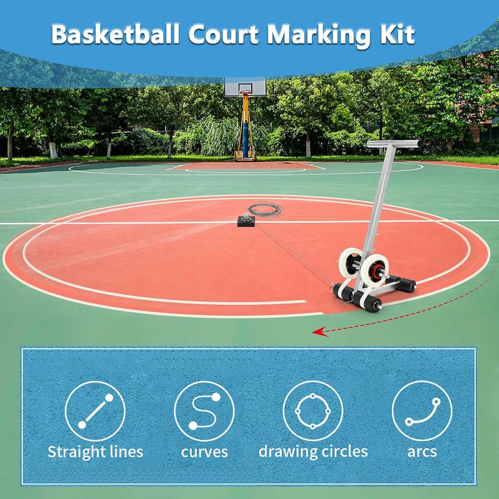 Markierungsmaschine Straßenmarkierungsmaschine, Court Line Tape Lane Applikator with Drawingcircle-Kit, Basketball Court Tool Kit Für Parkplätze, Werkstätten (Lacquería No Incluida)~/