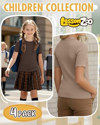 4 Pack Girls Short Sleeve Cute Shirts