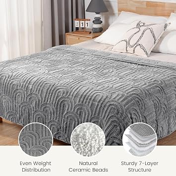 Sherpa Fleece Adult Weighted Blanket Great for Sleep, 15 lbs Dual Sided Soft Fuzzy Heavy Blankets for Couch Bed Sofa, Cozy Warm Fluffy Arched Jacquard Throw for Winter (Grey, 48 x 72, 15 Pounds)
