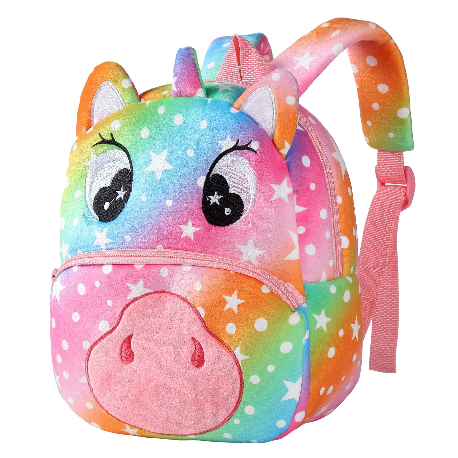 HAHASHOW Toddler Backpacks for Boys Girls 2-4, Cute Plush Animal Cartoon Kids Backpack for Daycare Kindergarten Preschool Travel Colorful Unicorn