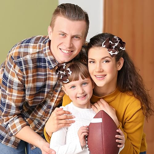 Miniatura 5 de Whaline 2 pinzas para el pelo de fútbol con purpurina, color marrón y blanco, pasadores de pelo para animar el pelo de grogrén, cinta de grogrén con