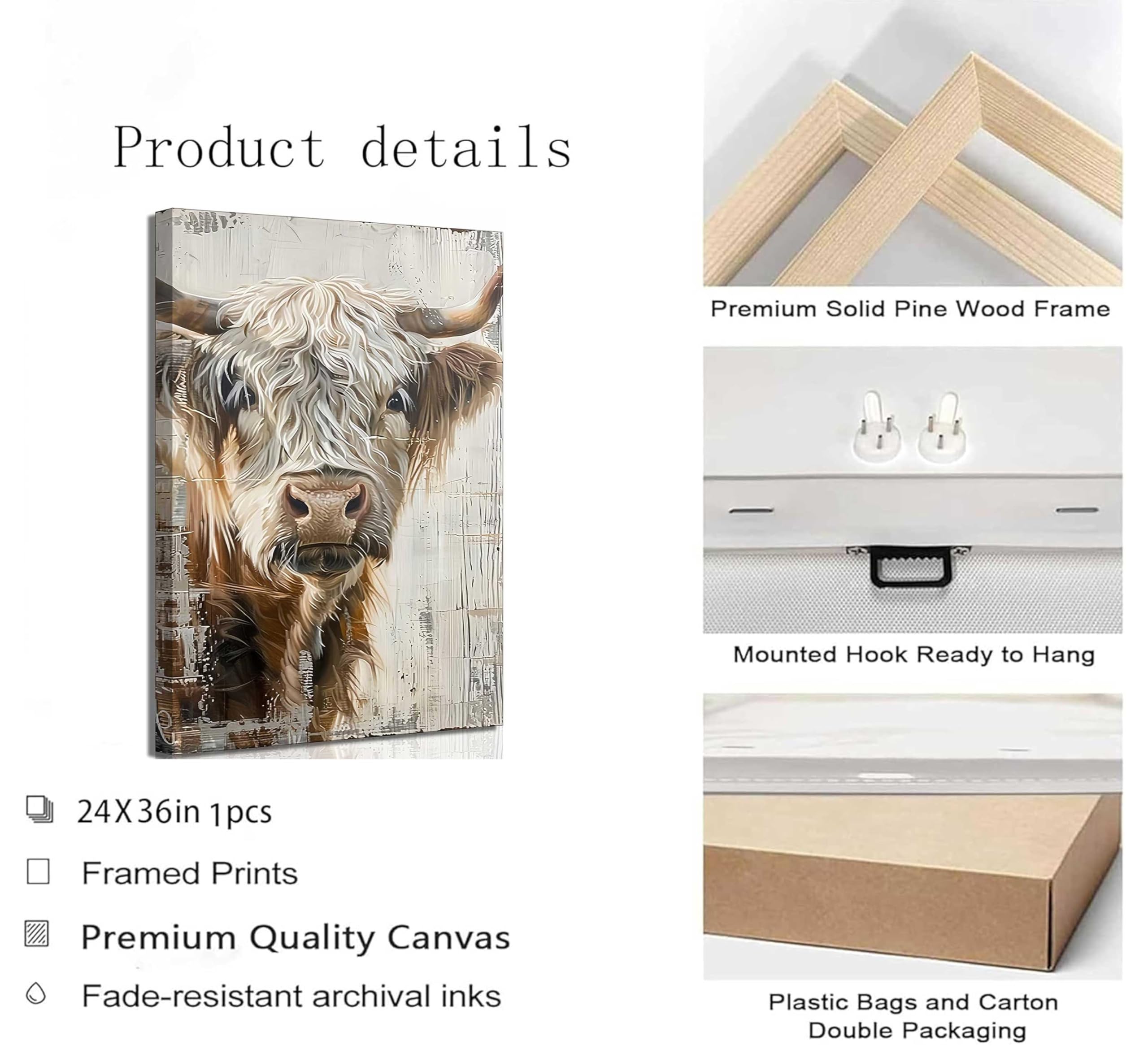 Amazon.com: Vintage Highland Cattle Canvas Wall Art Countryside