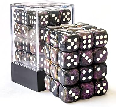 Bescon Moonstone 12mm 6 Sided Dice 36 in Brick Box, Semi Translucent Black D6 Dice with Purple Shimmery, 12mm Six Sided Die 36 Block of Moonstone Dice