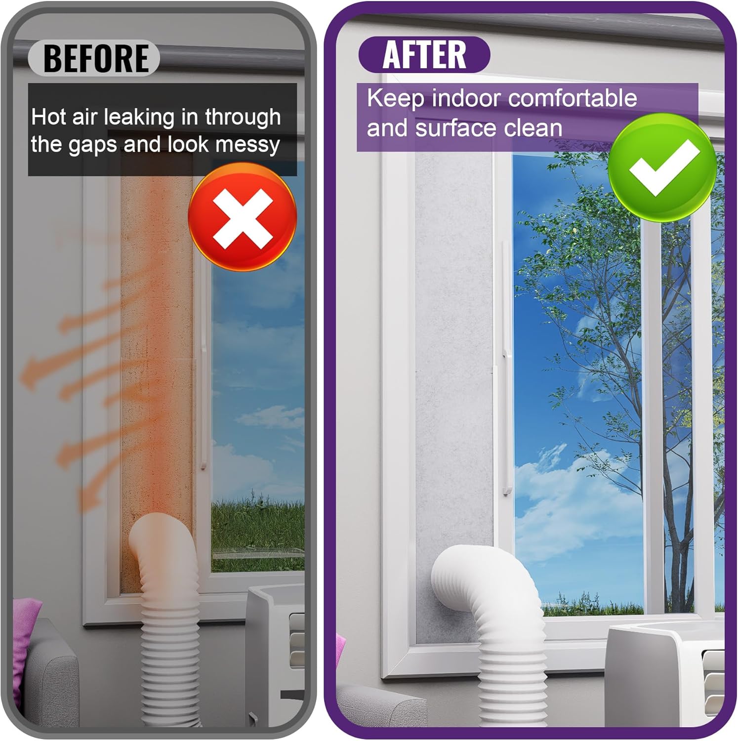 Mxclimate Insulated Foam Panels for Portable AC Window Vent Kit,Adjustable Thick Air Conditioner Insulation Seal Panels for Keeps Hot Air Out in Summer,3 Pcs up to 50 Inch