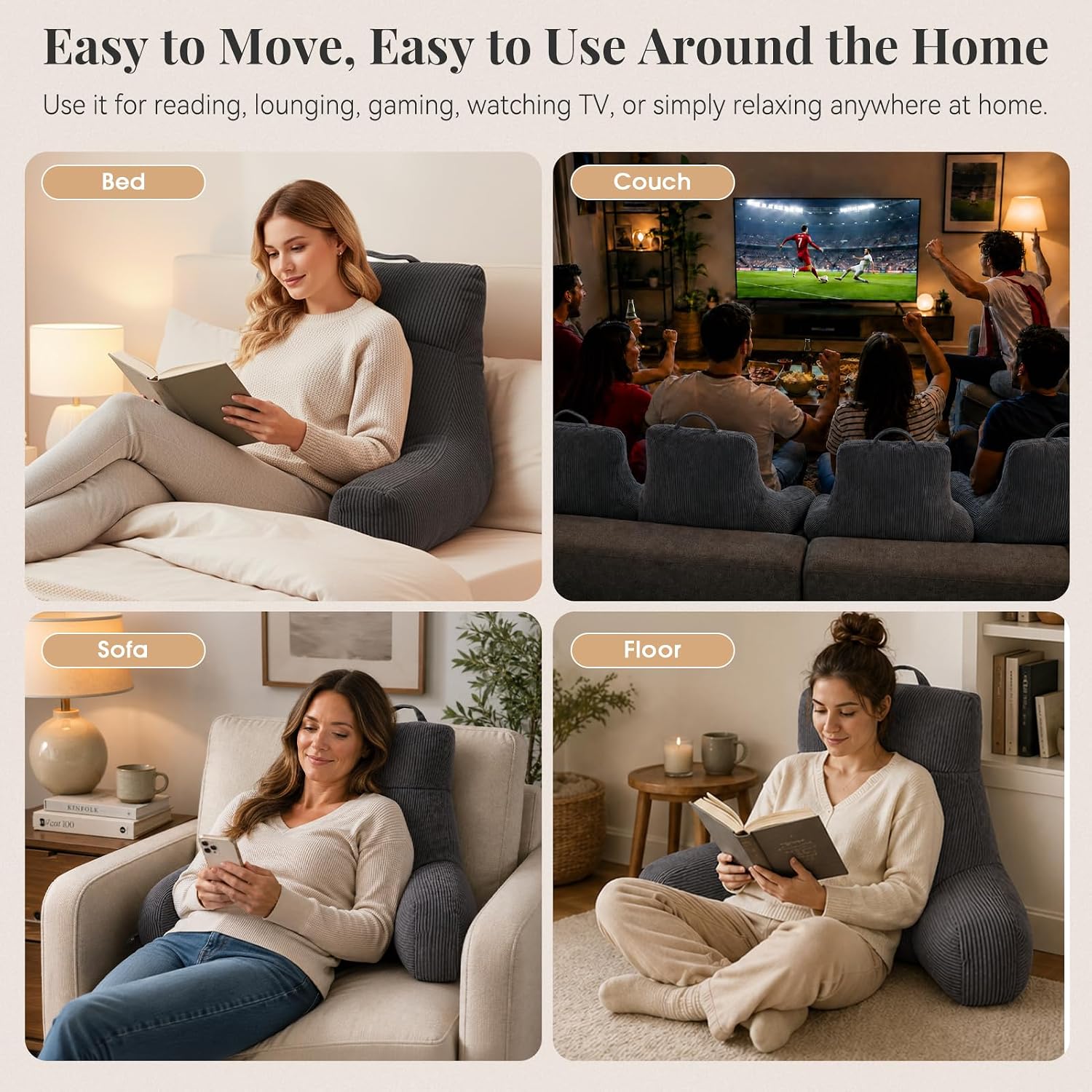 Reading Pillow with Arms (Dark Grey, 24inch)