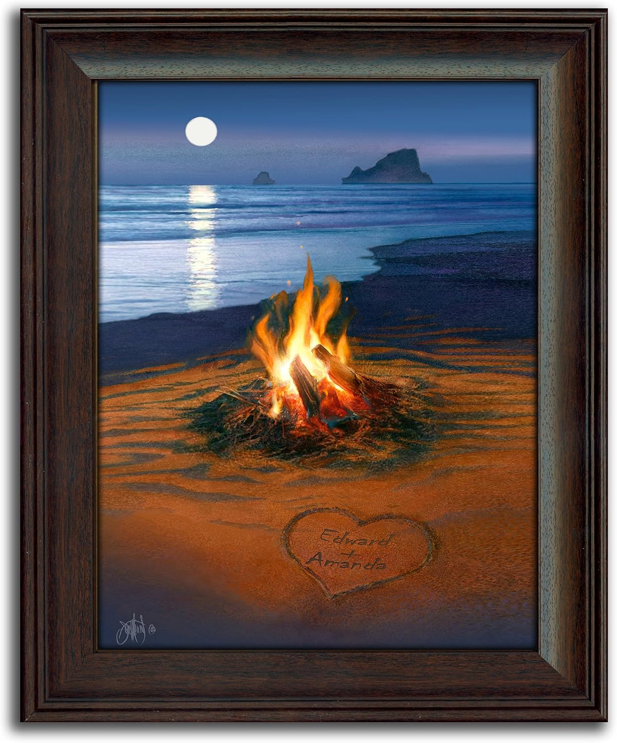 Personal-Prints | Personalized Prints for Families, Couples, and Friends | Includes the Names as Part of the Art | Personlaized Evening In Paradise Beach Moonlight Framed Print