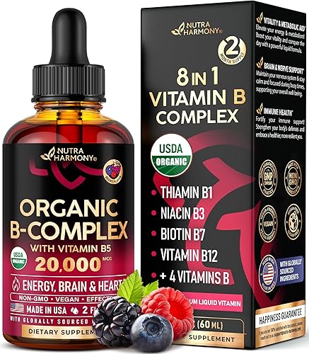 USDA Organic Vitamina B Complejo B5 Ácido Pantoténico B12 Metilcobalamina Tiamina B1 Piridoxina B6 Biotina B7 B9 Fólico B3 Niacinamida - Gotas