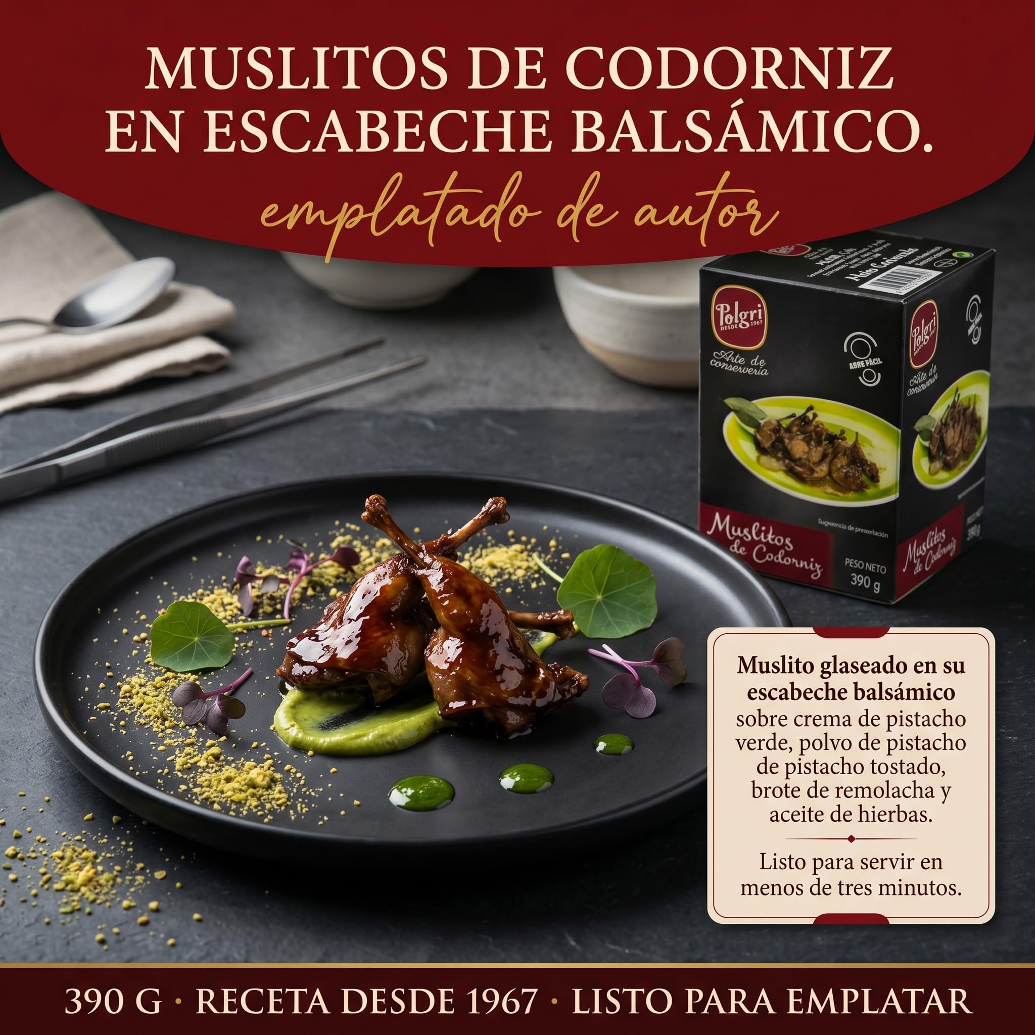 Polgri Muslitos de Codorniz en Escabeche Balsamico 12 Muslitos 390 gr x 3 latas Conserva Abre Facil Lista Comer Caliente o Frio Aperitivo Gourmet Tradicional Espanol desde 1967 Arte de Conserveria