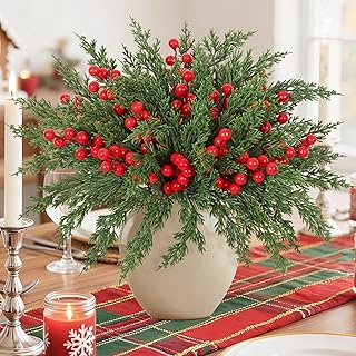 12 Fireplace Hearth Decor Ideas for Seasonal Warmth 21 60Pcs Christmas Artificial Pine Branches with Red Berry Stems, Fake Ever...
