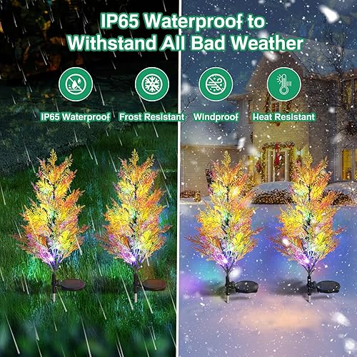 Miniatura 3 de withthesun Luces solares de jardín al aire libre, paquete de 2 luces solares de flores con 36 hojas de ciprés realistas, encendido y apagado