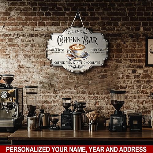 Miniatura 3 de THUYPT - Letrero de café personalizado, placa de madera para colgar en la pared, decoración de cafetería, estación de café, bar, letrero de pared