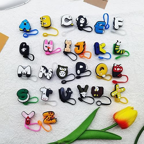 Miniatura 4 de 37 piezas de fundas de silicona con diseño de letras doradas, con números de animales, tapas para vasos, pajitas reutilizables, lindas puntas de