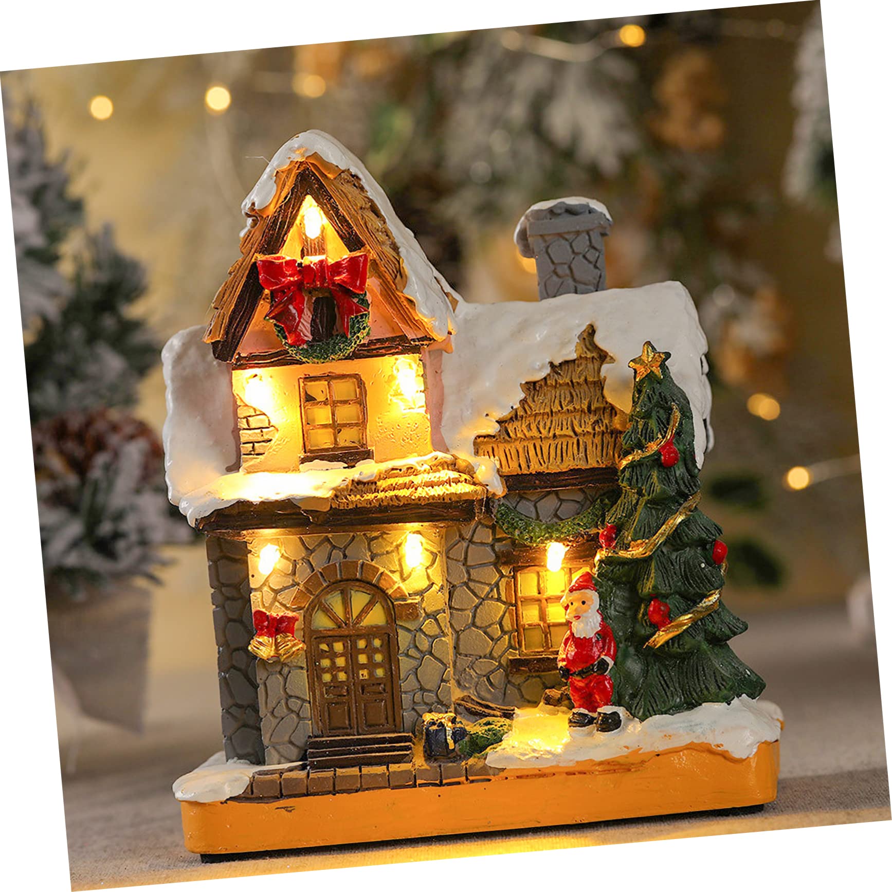 Decoración de Casa Iluminada para Navidad Casa Luminosa Navideña Paisaje con Nieve de Escritorio Obsequio de Fiestas de Resina Decoración para Fiestas Navideñas