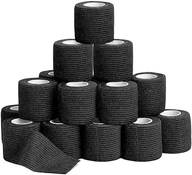 24pcs Self Adherent Cohesive Wrap Bandages - 2Wide, 5 Yards - All Sports Athletic Tape, Black Elastic Self Adhesive Tape | Breathable Wound Tape | First Aid Stretch, Cover All Tape