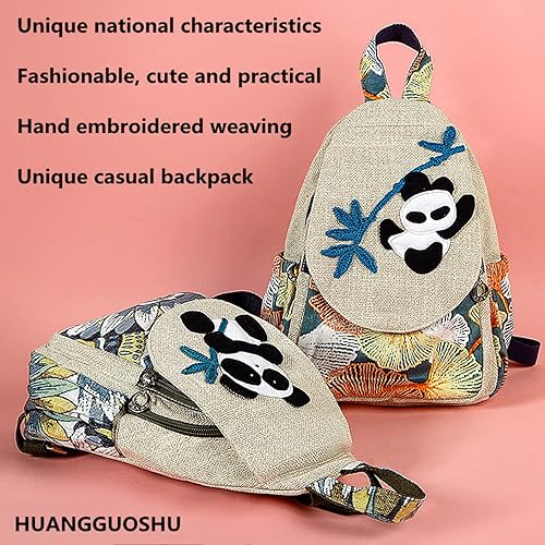 Miniatura 3 de HUANGGUOSHU Mochila de algodón para mujer tejido hippie cáñamo bohemio con múltiples bolsillos retro bonita mochila Gris blanco y negro Estilo de