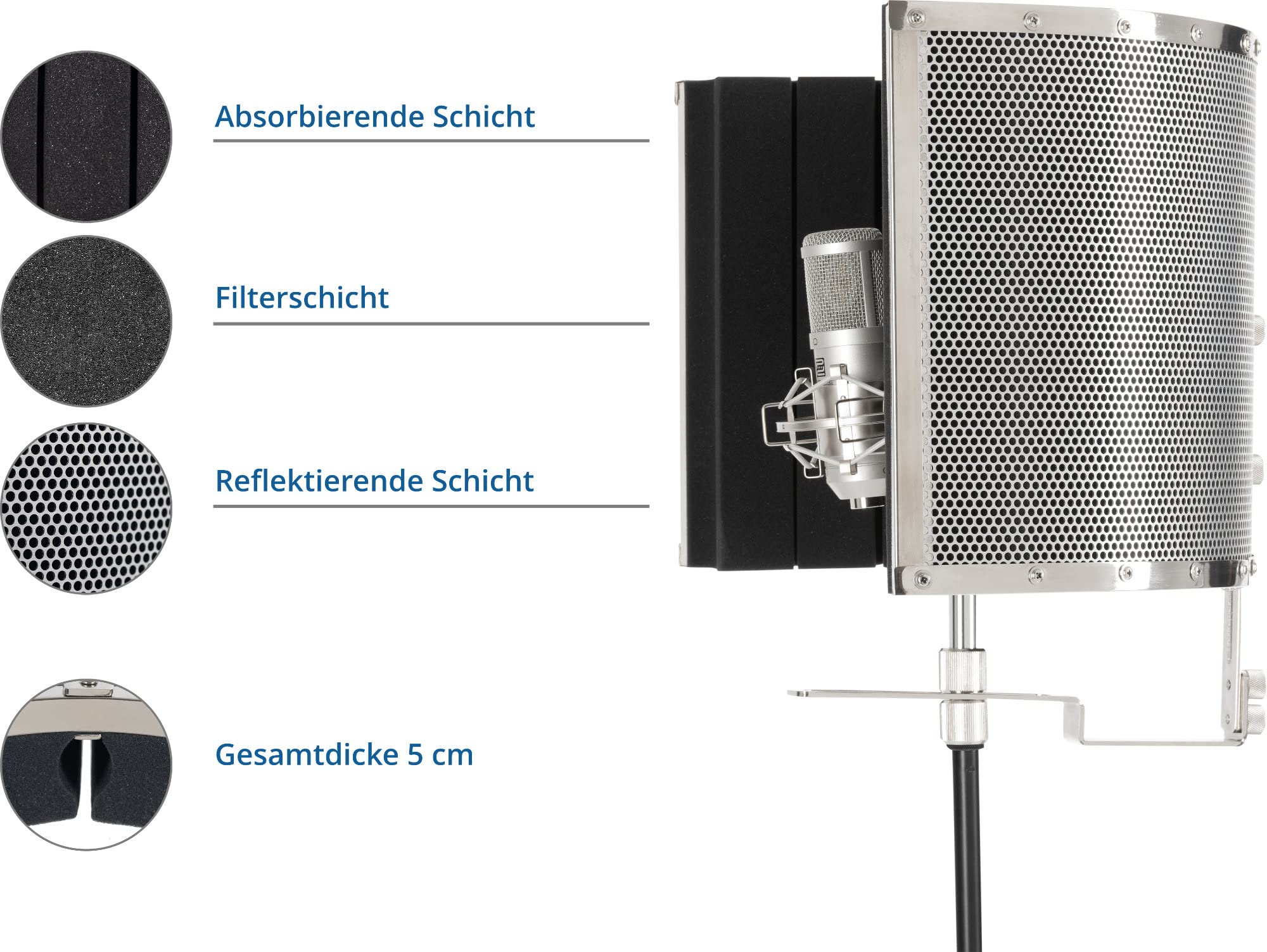 Pronomic MP-60 Micscreen, Portabler Absorber und Diffusor, Höhenverstellbar | Verhindert unerwünschte Schallreflektionen oder Echos, Passend für nahezu jedes Standard-Mikrofonstativ, Gewicht: ca. 2 kg