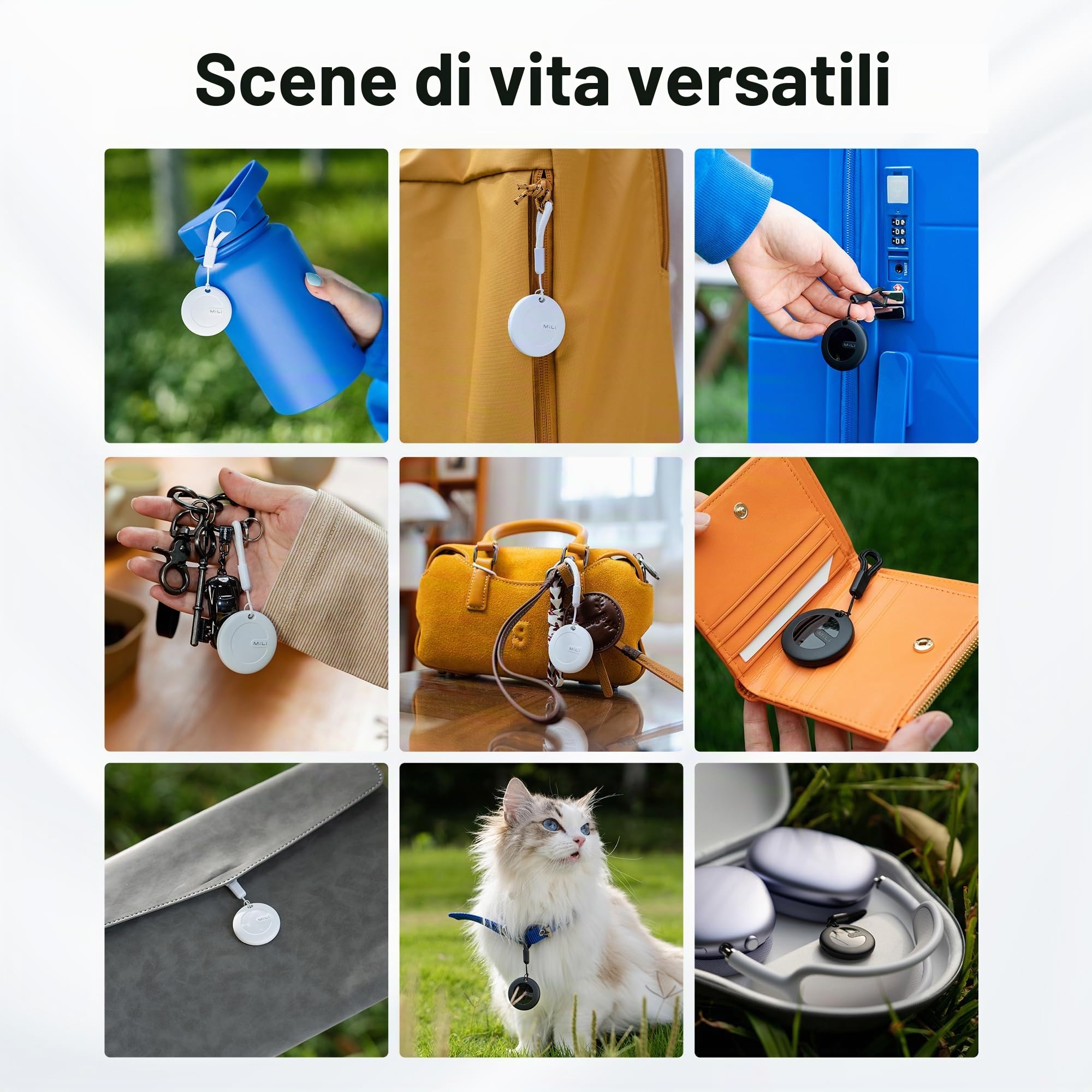 MiLi MiTag Duo Smart Tracker Tag Bluetooth Compatibile Apple Dov'è Google Trova Oggetti Chiavi Bagagli Valigie Zaini Portafogli 4 Pack