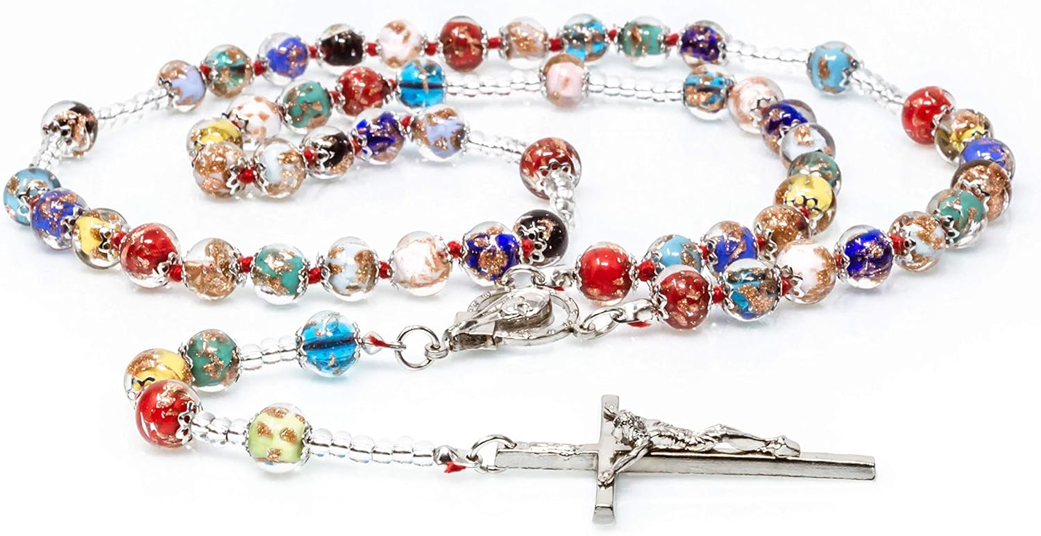Authentic Murano Glass Catholic Rosary - Somerso Beads - Lampwork - Handmade Genuine Venice Glass - Hand Blown Glass - Vintage - Religious - Image 3
