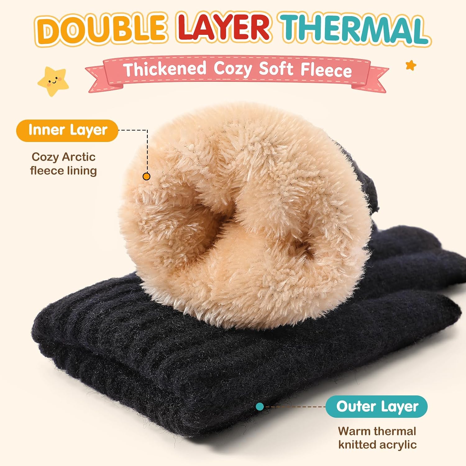 Clothclose Kids Winter Gloves for Boys Girls Warm Kids Gloves Black