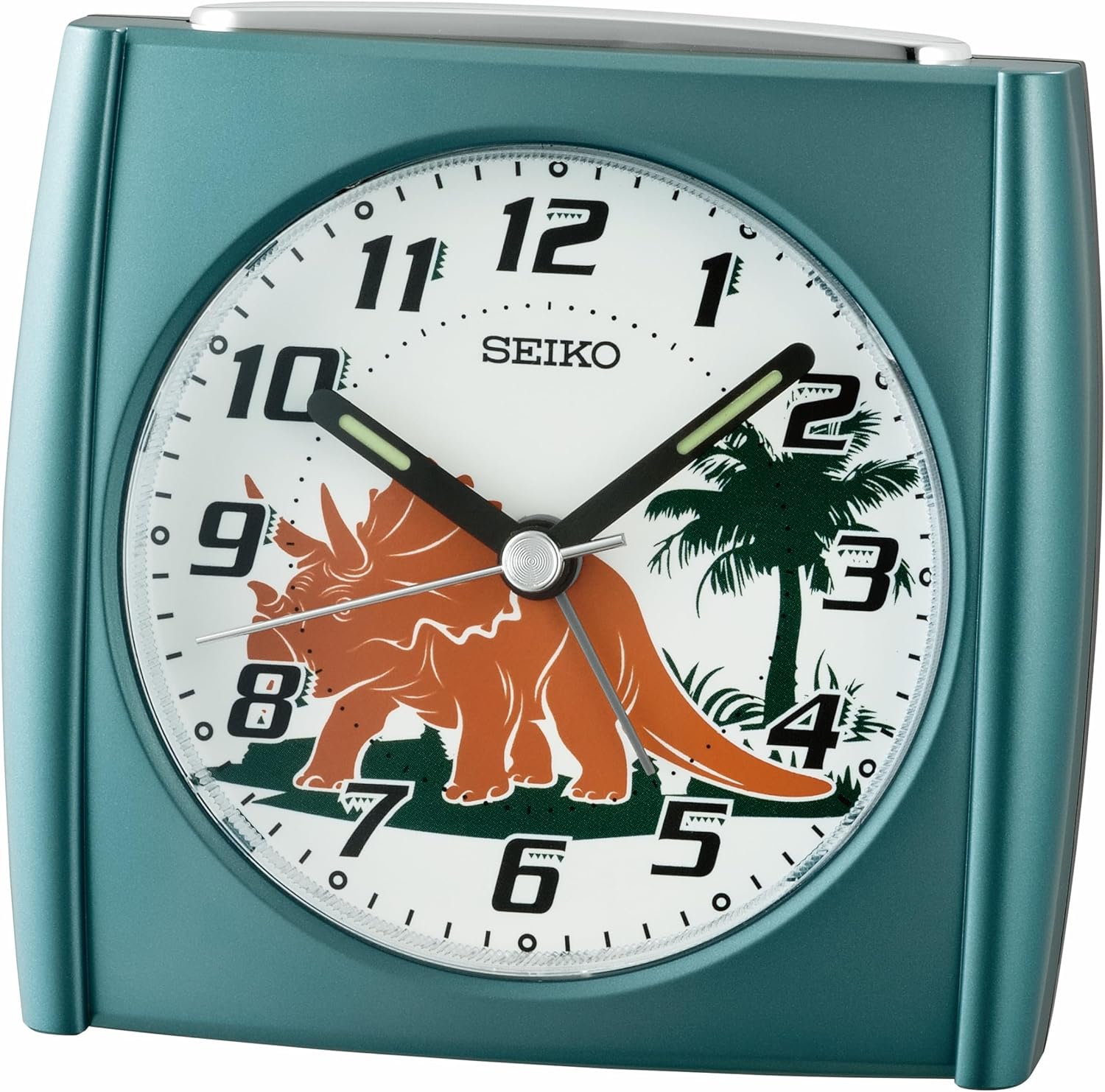 SEIKO QHE212SLH Non Ticking Brachiosaurus Bedroom Alarm Clock, Silver, 3.5 Inches