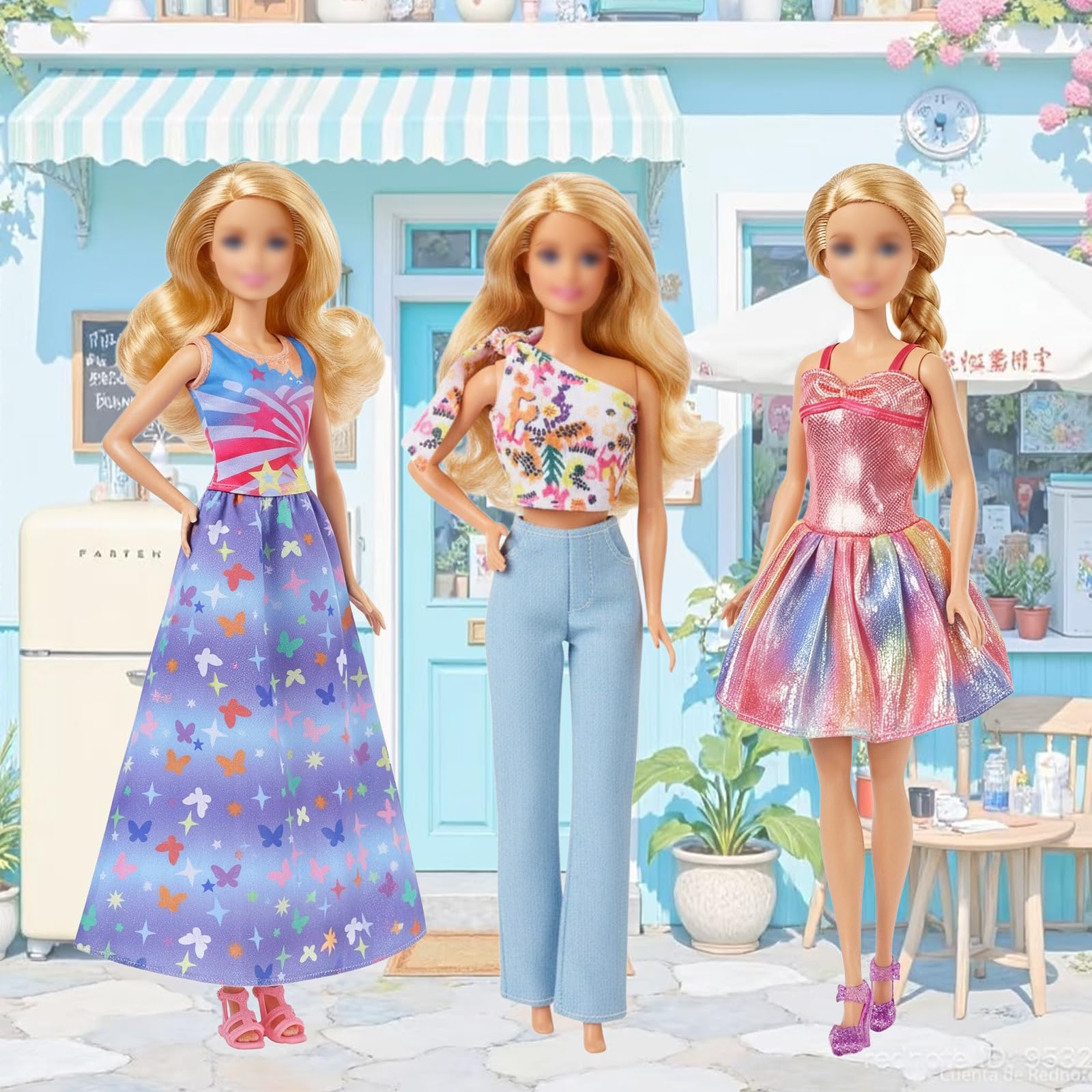 16 piezas de ropa y zapatos de muñeca compatibles con muñeca Barbie de 11.5 pulgadas, incluye 1 vestido de sirena, 2 tops de tiras, 2 vestidos, 1 pantalón, 4 juegos de trajes de baño, 5 zapatos