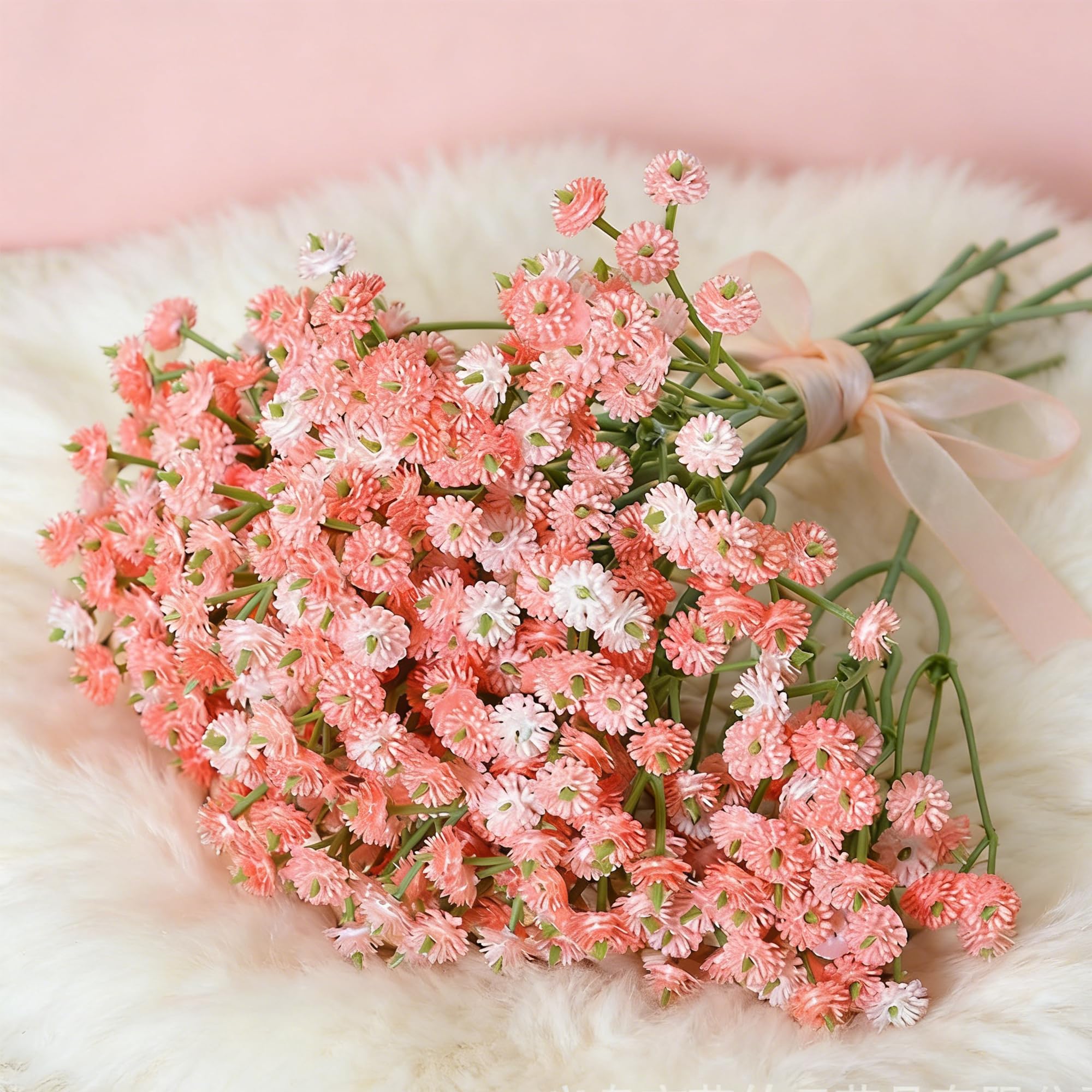 MINWEGI 6 Pack Artificial Flowers Fake Gypsophila Babys Breath Flowers, 21CM Pink White Faux Flowers for Wedding Home Decor, Bendable Stems with 45 Blooms per Stem,Pink