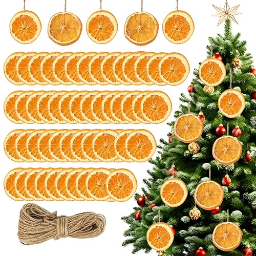 Christmas Decorations, 50 Pcs Dried Orange Slices with Hemp Rope,