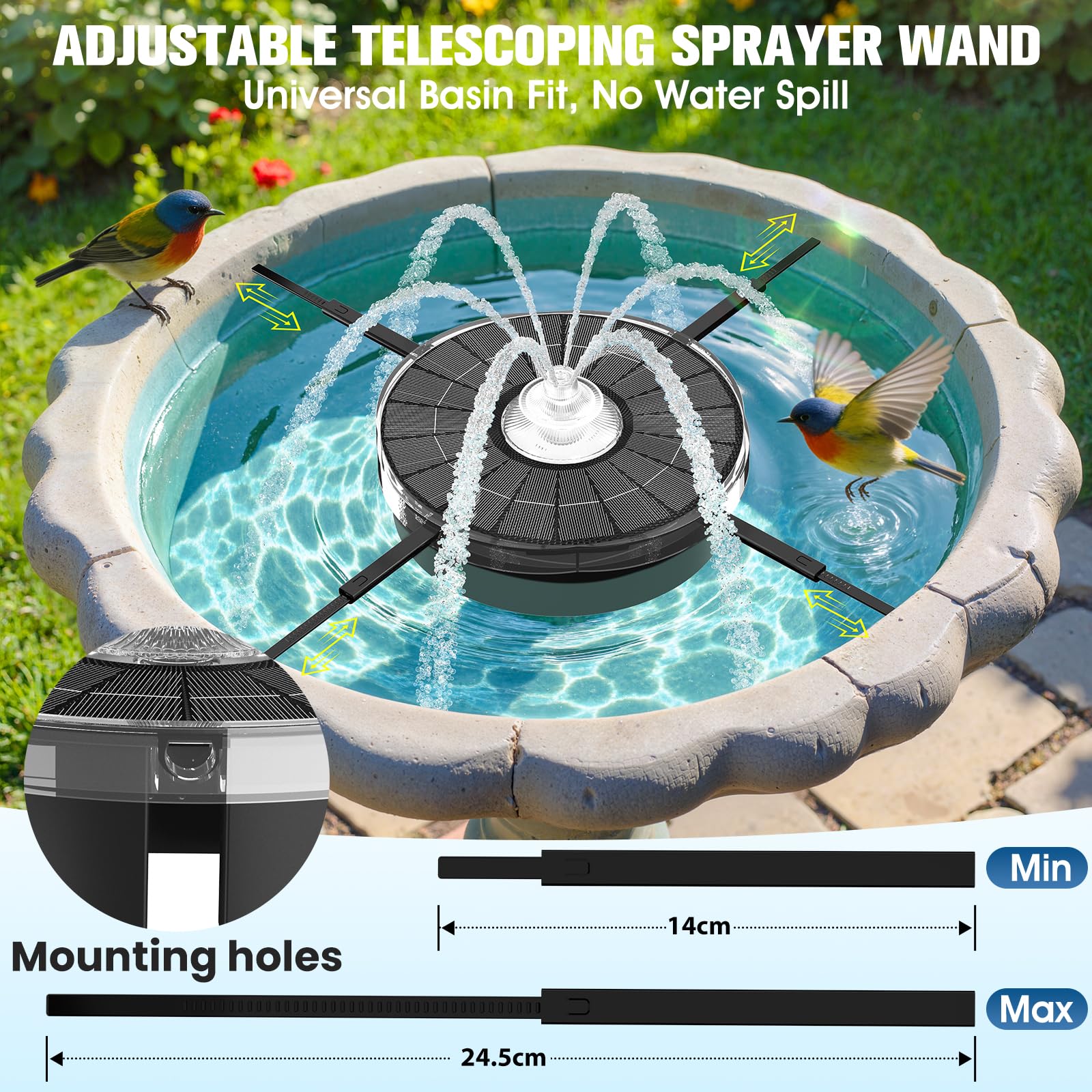 Luxfero 2026 Fontana Solare per Esterno,4000mAh Pompa Solare per Fontana da Giardino con 3 Ugelli,Fontana da Giardino Esterno con LED Luminosi,Fontana Solare per Laghetto Adatto per Giardini,Piscina