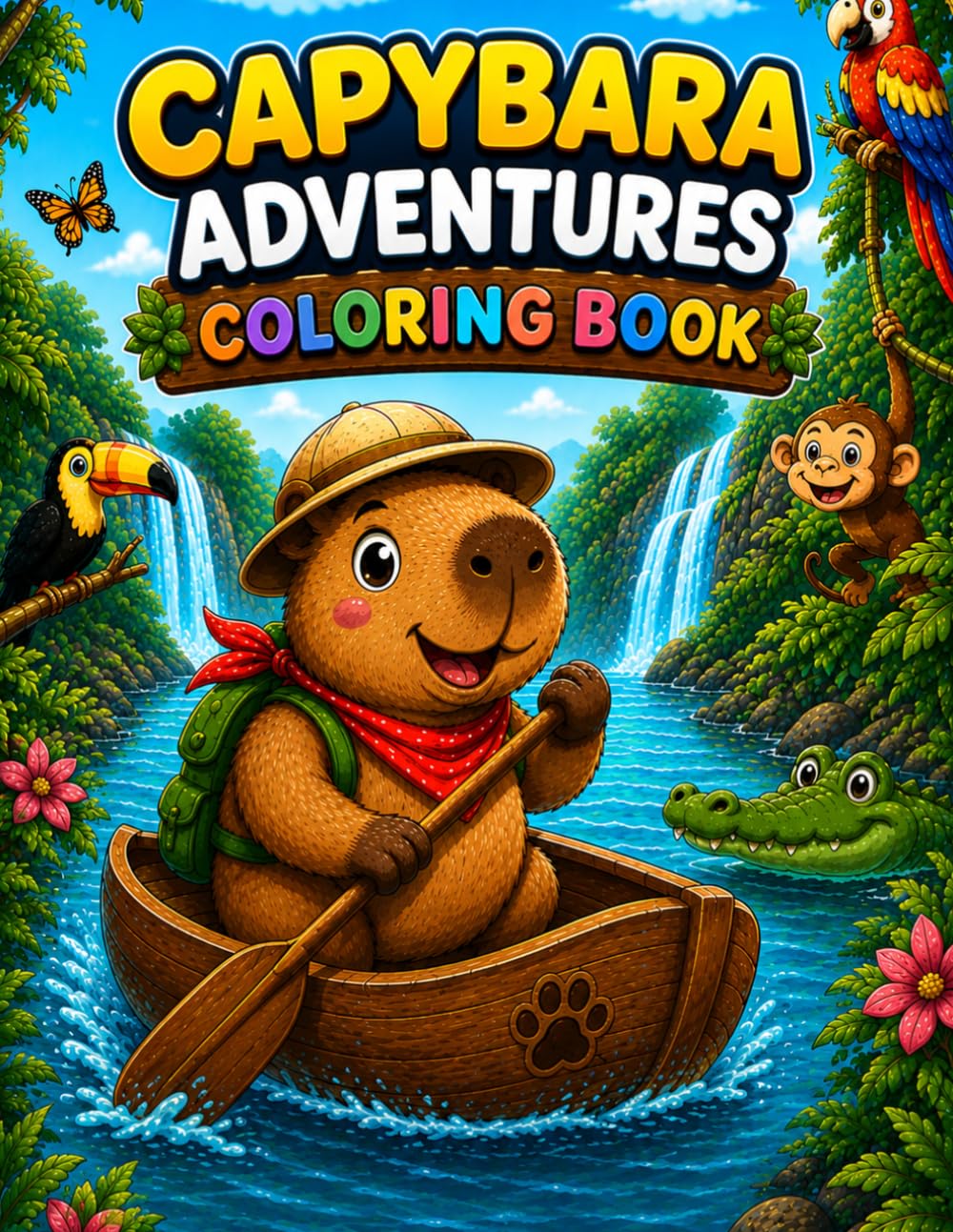 Capybara Adventures Coloring Book for Kids: Fun and Easy Coloring Pages with Cute Capybara Scenes – Jungle, Space, Animals, and Everyday Adventures for Ages 4–8