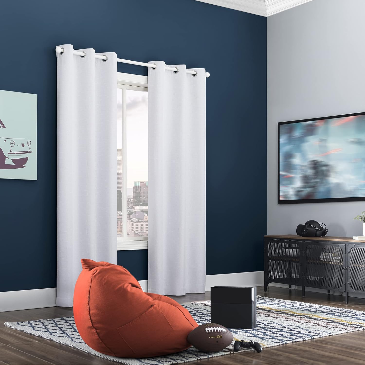 Sun Zero Miles Woven Grid Textured Total Blackout Grommet Curtain Panel, 40" x 96", White