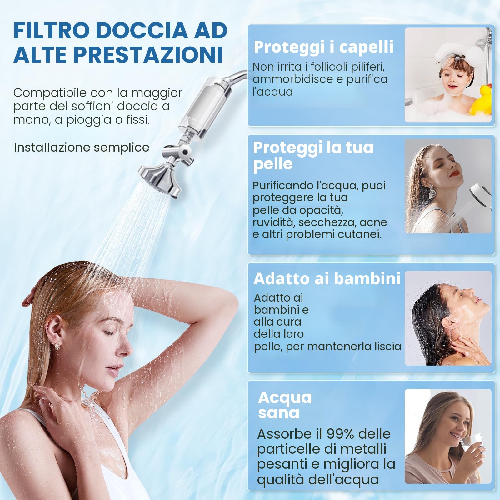 Cartuccia filtro doccia per acqua potabile compatibile con Philips Water - Filtro doccia inline, AWP175 Filtro doccia compatibile con Philips AWP1775WH / AWP1775CH confezione da 2